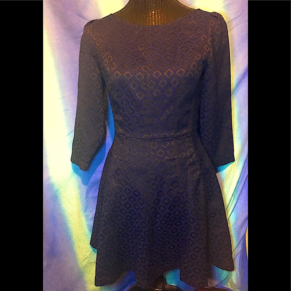 Blue & Black Hexagon Print Dress
